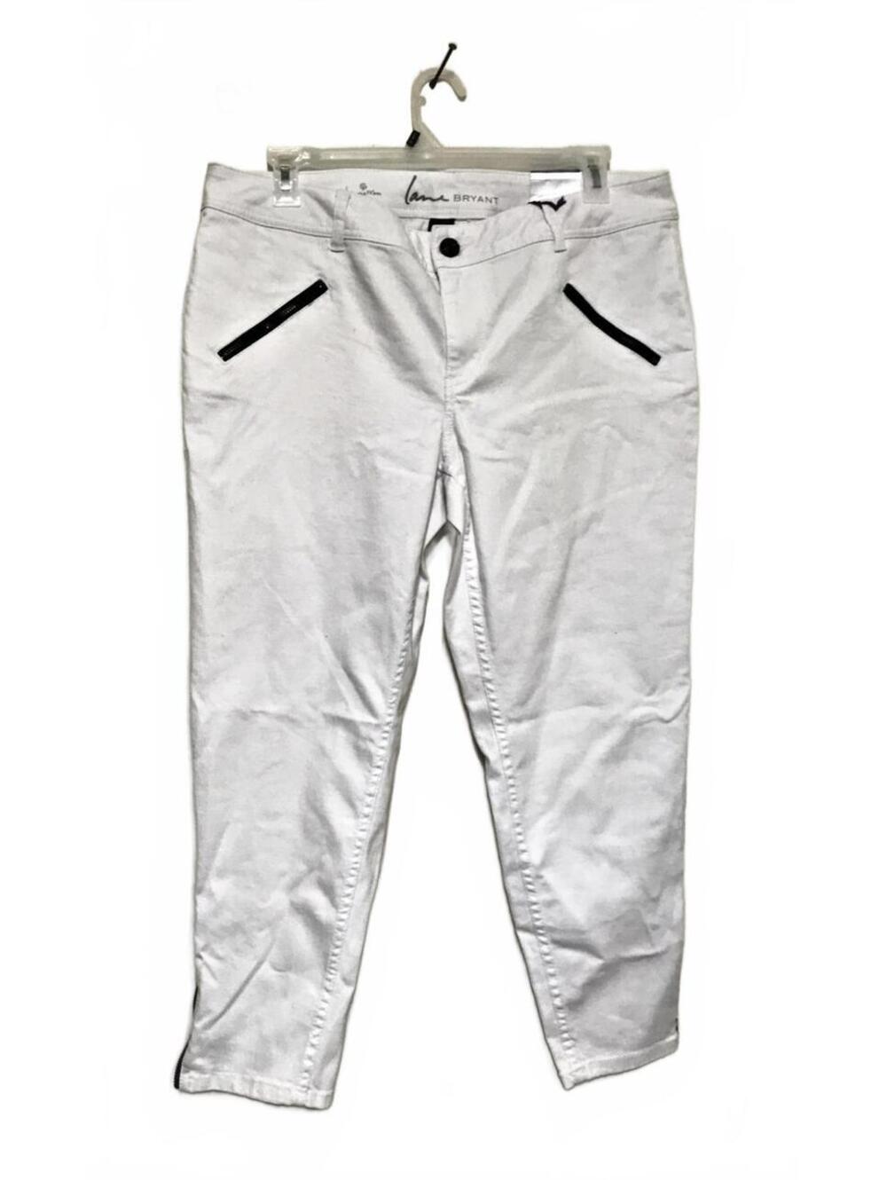 Lane Bryant Capri Pants women 18 White Denim Zippered Moto Biker Stretch Crop